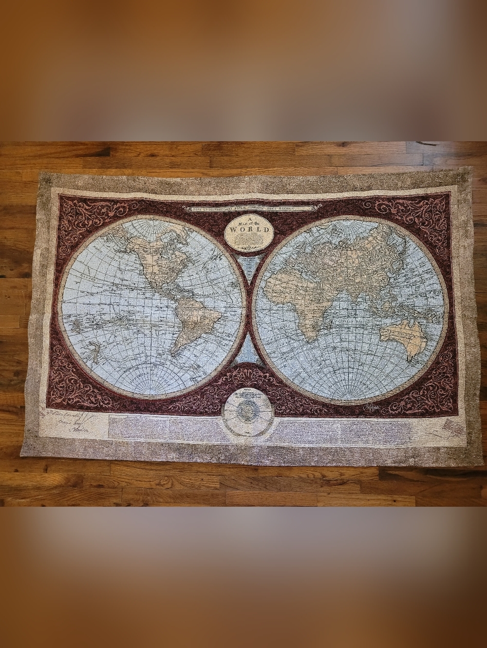 Hand Crafted 100% Cotton Jacquard Antique Map of the World Wall Hanging Tapestry